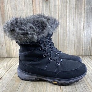 Eddie Bauer Women's Size 9.5 Black Suede Vibram Winter Faux Fur Boots